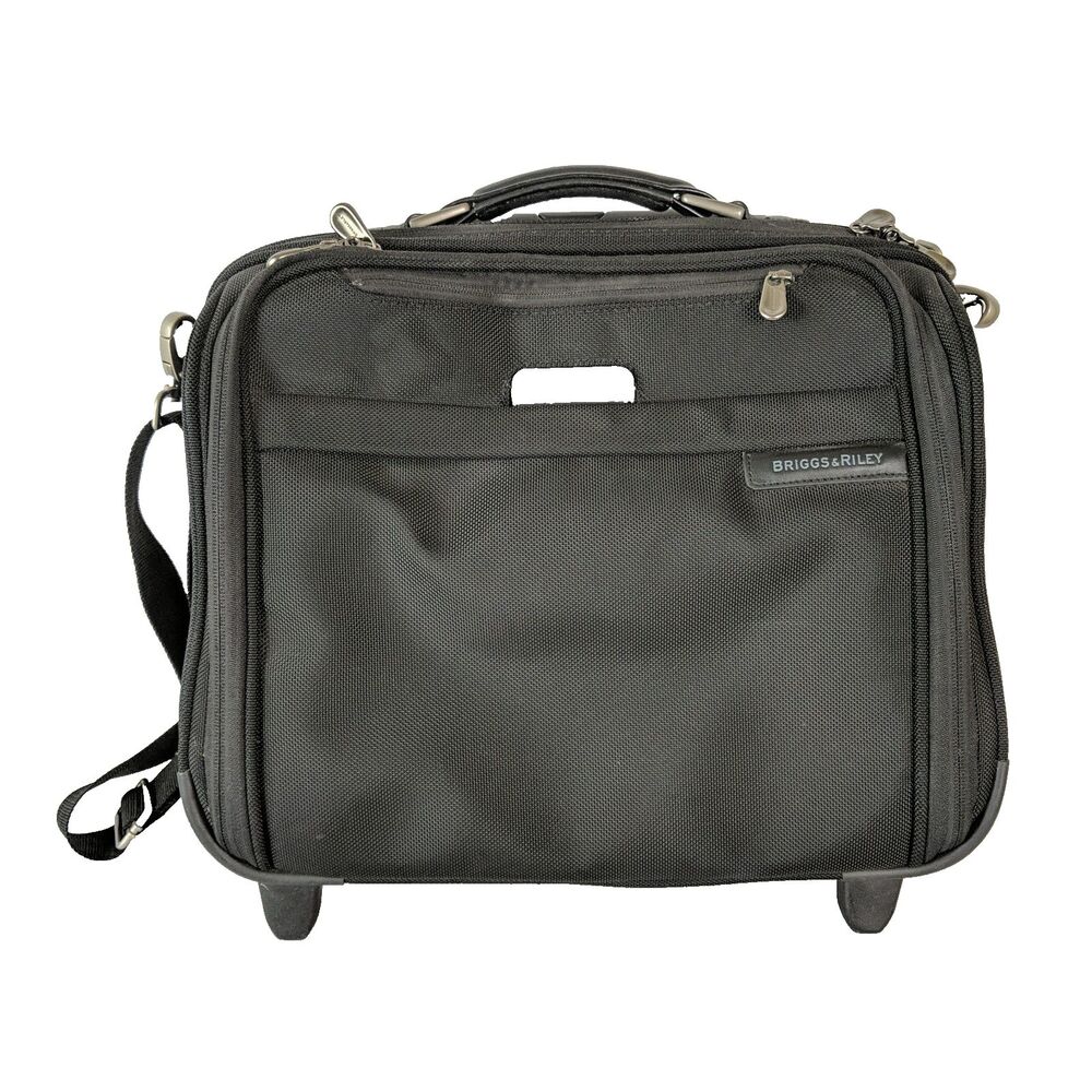 BRIGGS & RILEY CARRY ON ROLING BUISNESS BRIEFCASE Black Laptop Soft Shoulder